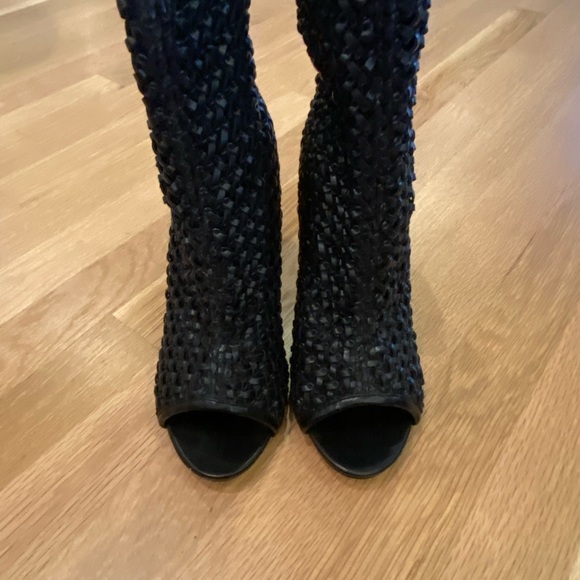 Zara Womens Black Open Toe Woven Fitted Ankle Boots w Stiletto Heels / Size 10 - Picture 6 of 15